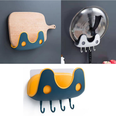 Cool Gift, Wall Mounted Pot Lid Holder With 4 Hooks, Available in Different Colors