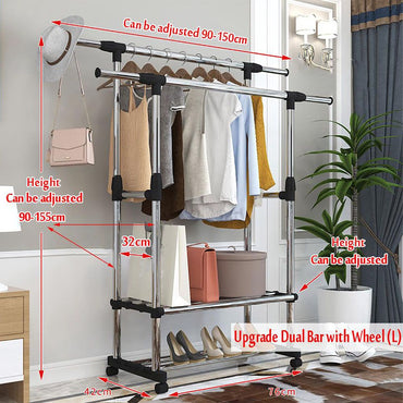 Cool Gift, Double Pole Clothes Hanger With 2 Shelves 0032