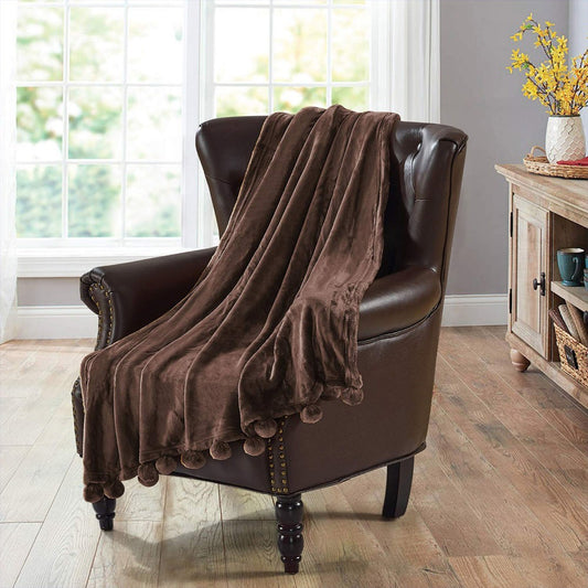 Cool Gift, Blanket with 18 PCS Pompoms 200x230  cm, Available in Different Colors