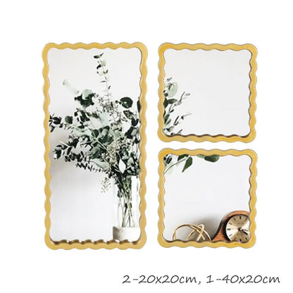 Cool Gift, Gold Rectangle Bamboo Design Mirror Set of 3Pcs, HB-59-3