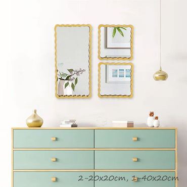Cool Gift, Gold Rectangle Bamboo Design Mirror Set of 3Pcs, HB-59-3