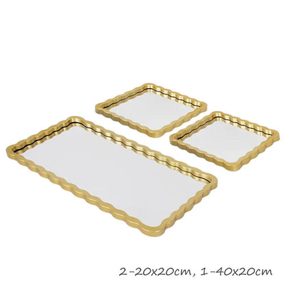 Cool Gift, Gold Rectangle Bamboo Design Mirror Set of 3Pcs, HB-59-3