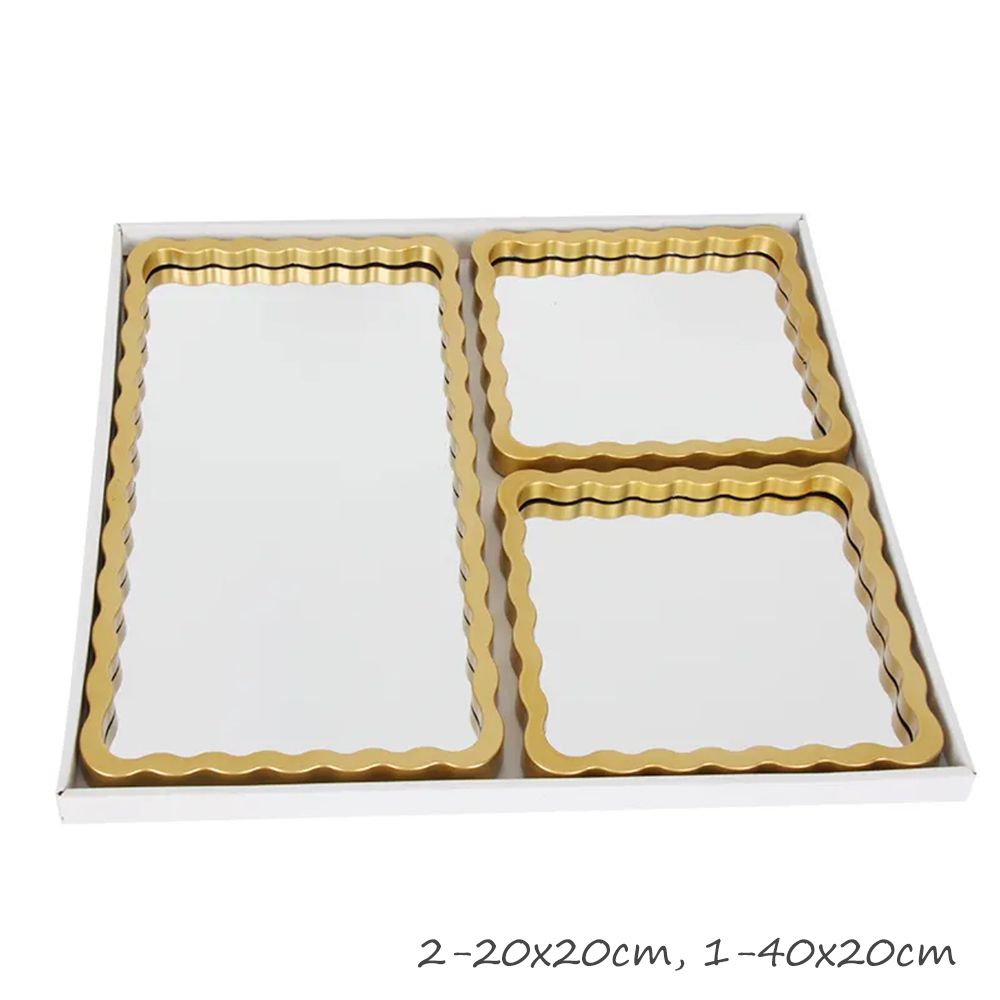 Cool Gift, Gold Rectangle Bamboo Design Mirror Set of 3Pcs, HB-59-3