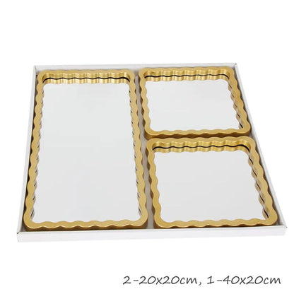 Cool Gift, Gold Rectangle Bamboo Design Mirror Set of 3Pcs, HB-59-3