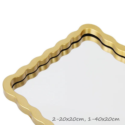 Cool Gift, Gold Rectangle Bamboo Design Mirror Set of 3Pcs, HB-59-3