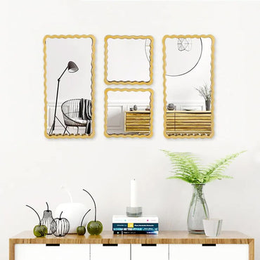 Cool Gift, Gold Rectangle Bamboo Design Mirror Set of 4Pcs, HB-60-4