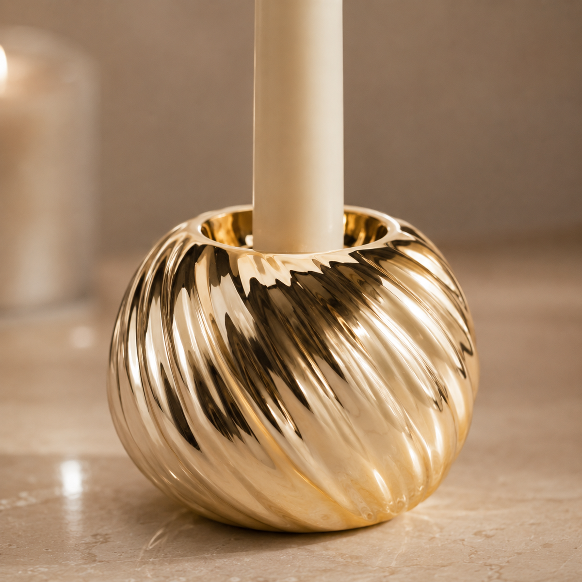 Karaca Home Joy Tealight Ceramic Candle Holder Gold 8 x 6 cm, 300.21.02.0346