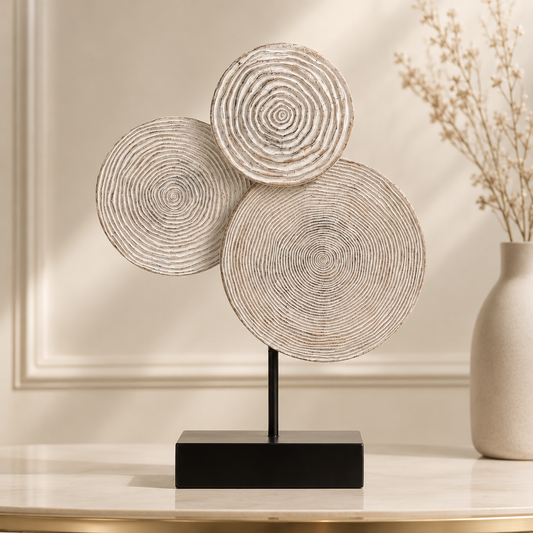 Karaca Home Emile Abstract Circle Sculpture with Stand 30 cm - Premium Stoneware Ceramic Decor, 153.09.01.2169