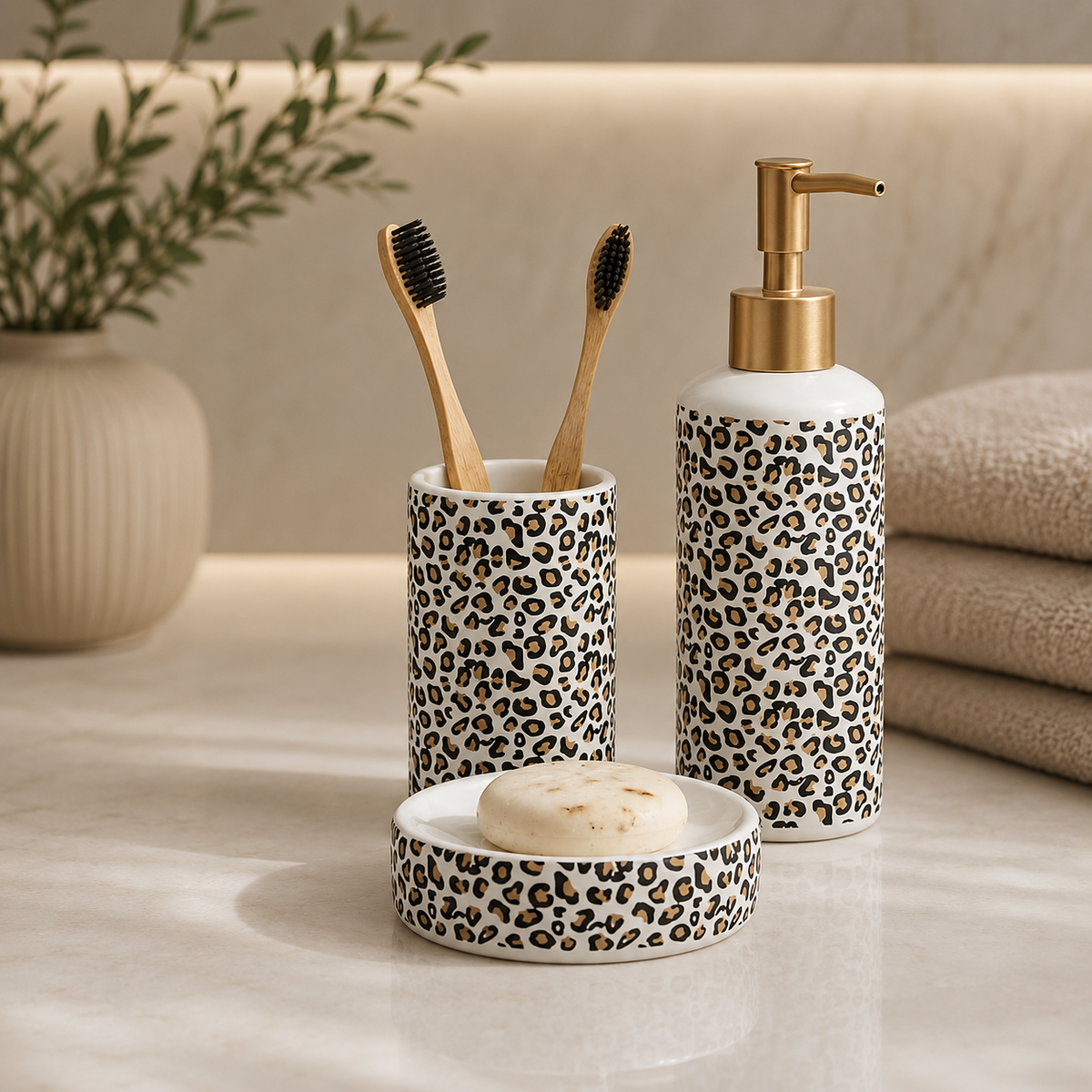 Karaca Home Wild 3-Piece Bathroom Set - Leopard, 300.23.01.0209