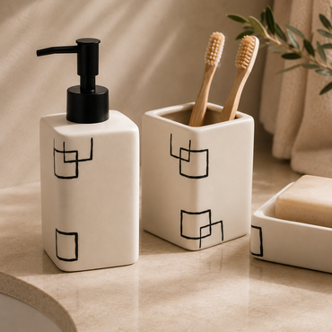 Karaca Home Minimalist Ceramic Bathroom Accessory Set - 3 Piece, 300.23.01.0210