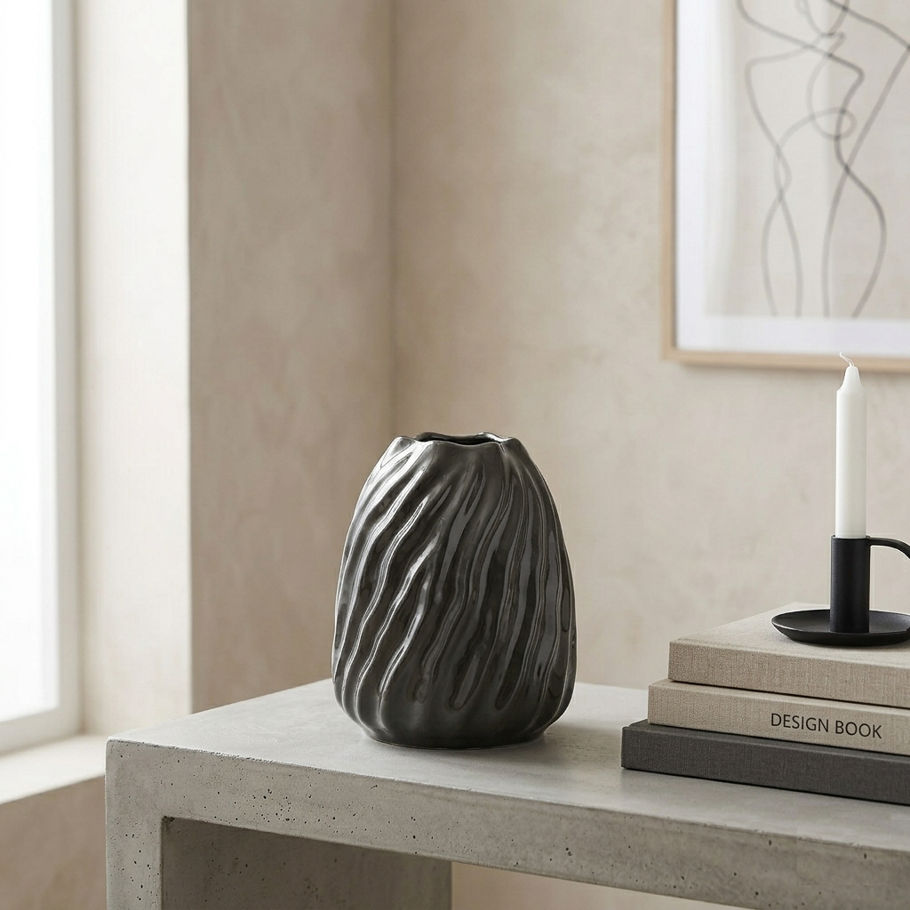 Karaca Home Mooney Black Ceramic Vase 15 cm, 300.22.02.0076
