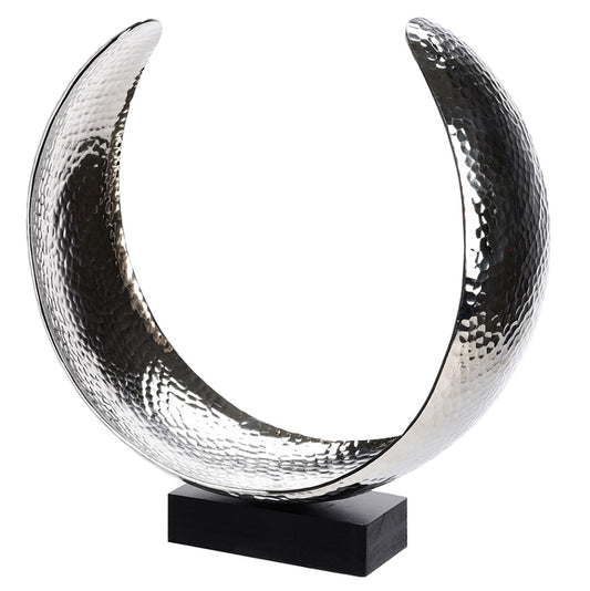 Aluminium Decorative Sculpture 'C-shape' on Wooden Base 33 cm