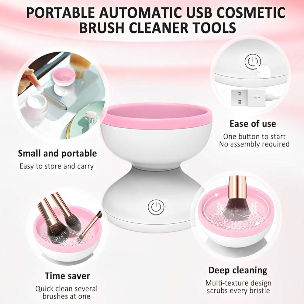 Electric Makeup Brush Cleaner Pink & White