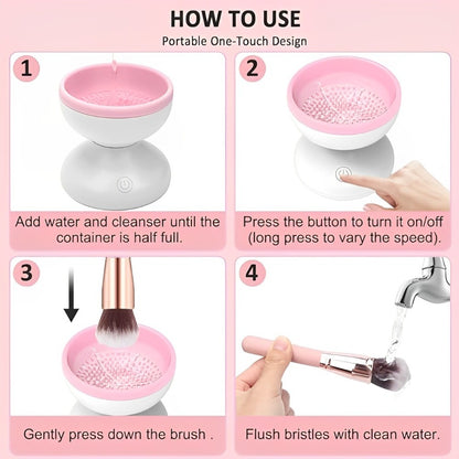 Electric Makeup Brush Cleaner Pink & White
