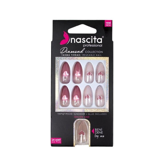 Nascita, Diamond False Nails With Glue 252 Pack of 24