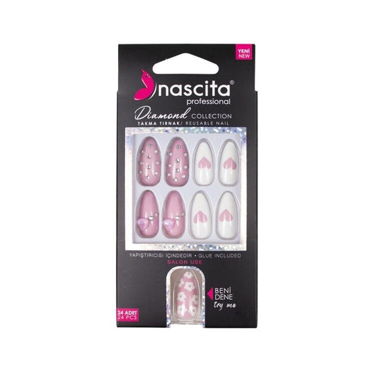 Nascita, Diamond False Nails With Glue 256 Pack of 24
