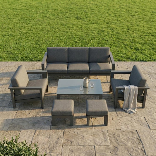 Outdoor Sofa Lounge Set (3-Seater + 2 Single Chairs) with Poufs & Table - Grey Aluminum Frame, AF4100