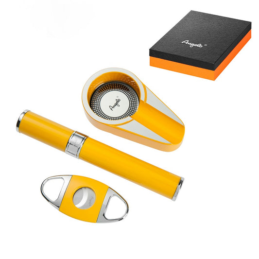 Itemz, 3 Pcs Angelo Cigar Gift Set Ashtray/Tube/Cutter Yellow