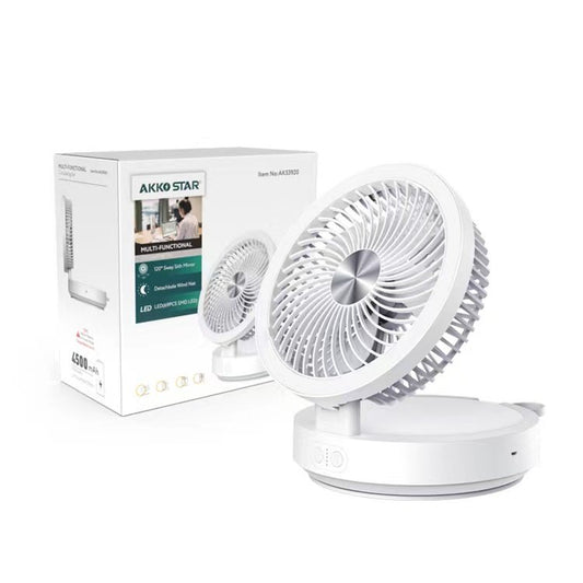 Akko Star, Rechargeable Desk Fan 6' Emergency Fan, Led Lights, Ac/Dc Operated, Up To 15 Hours On Battery