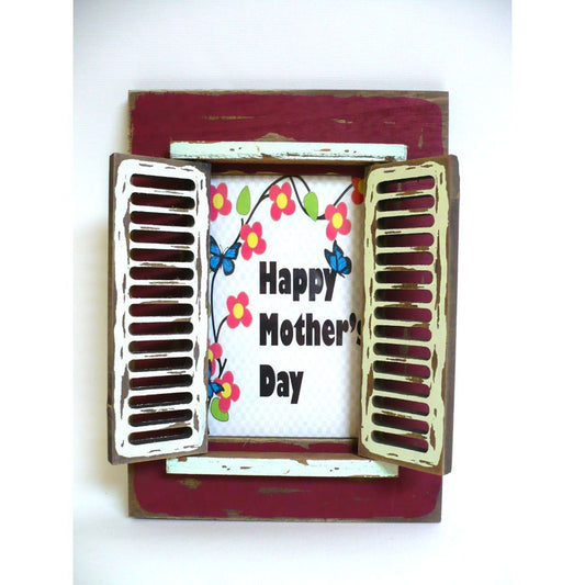 Merlin, Vintage Window Wooden Frame Red