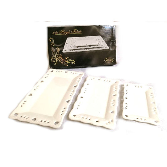Arow, 3Pc Rectangular Plates Embossed 29-23-17.5Cm