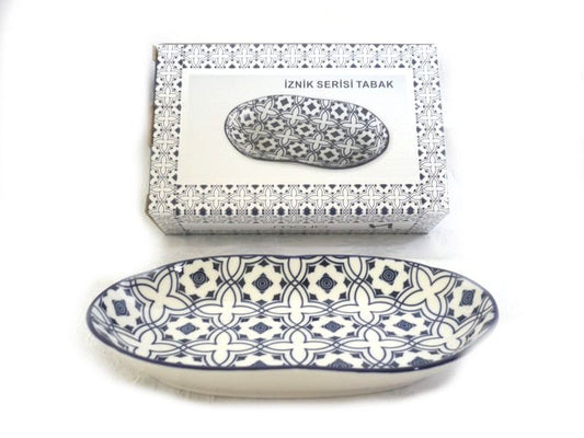Arow, Oval Porcelain Dish Blue Design 20X12Cm - 4Pc / Box