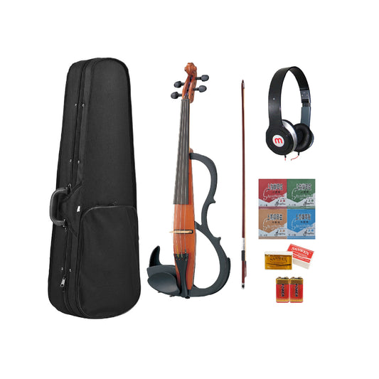 AH 4/4 Electric Violin Kit, Pro, Solid Spruce Wood, Ebony Fittings, Full Size [Brown/Black], AYBB-1