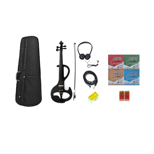 AH 4/4 Electric Violin Kit, Intermediate A, Solid Spruce Wood, Ebony Fittings, Full Size [Black], AYBB-2