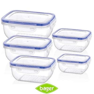 Bager, Cook&Lock Rectangular Storage Container Set 5 Pcs (400+800+1400+2300+4000 Ml) (Std)
