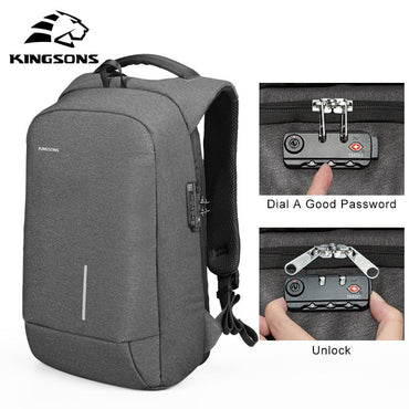 Kingsons, Backpack With Lock Password Ks3149W, 13.3 Inch, Dark Gray, Water-Resistant, Light Weight