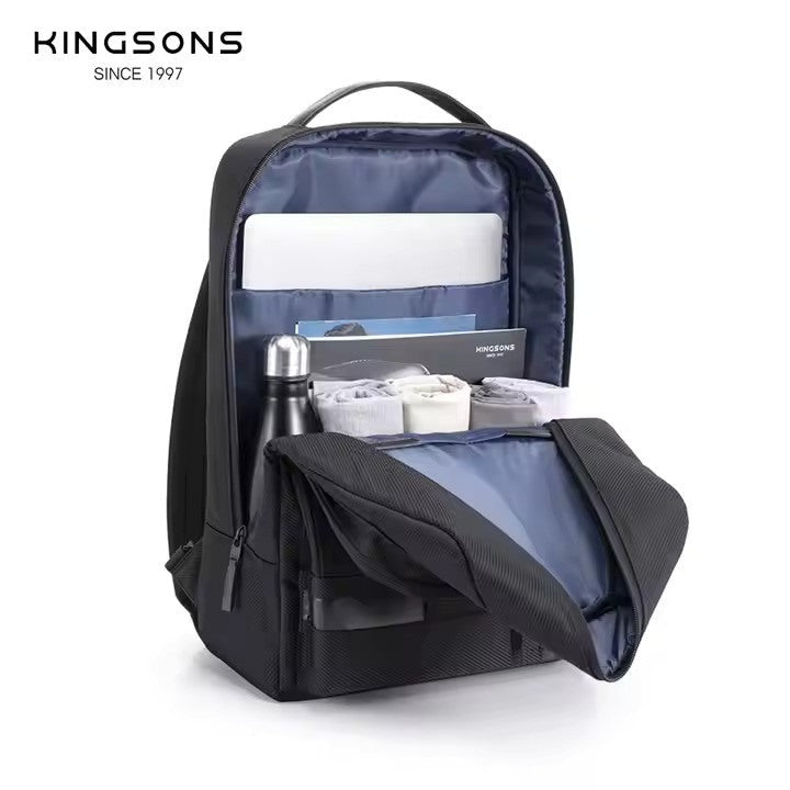 Kingsons, KS3323W High-Density 17L Business Backpack ? 1800D polyester + microfiber leather, Water-resistant, Shockproof
