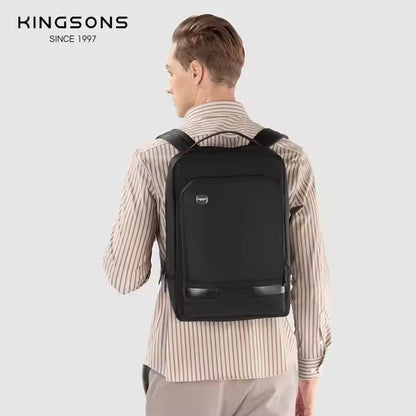 Kingsons, KS3323W High-Density 17L Business Backpack ? 1800D polyester + microfiber leather, Water-resistant, Shockproof