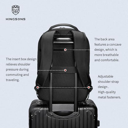 KINGSONS KS25458 18L Ergonomic Business Laptop Backpack, Waterproof, Scratch-Resistant Travel Commuter Bag Black