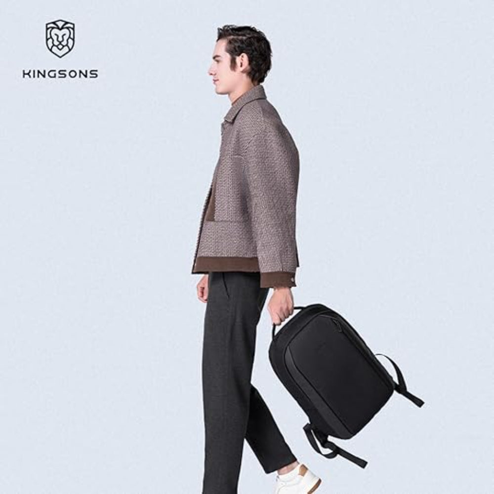 KINGSONS KS25458 18L Ergonomic Business Laptop Backpack, Waterproof, Scratch-Resistant Travel Commuter Bag Black