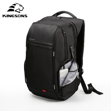 Kingsons, Multifunctional Large Design Backpack Ks3140W Black 15.6 Inch Water-Resistant, Shock-Resistant, Ergonomic Deisgn