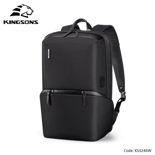 Kingsons, Premium Leather Backpack Ks3246W Black, 15.6 Inch Water-Resistant, Light Weight