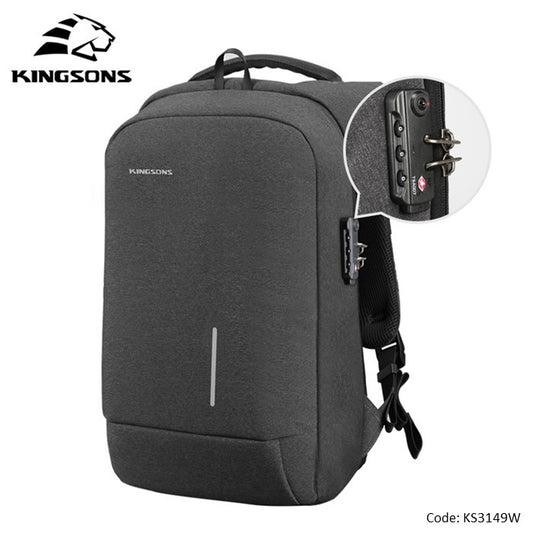 Kingsons, Backpack With Lock Password Ks3149W, 15.6 Inch, Dark Gray,Water-Resistant, Light Weight