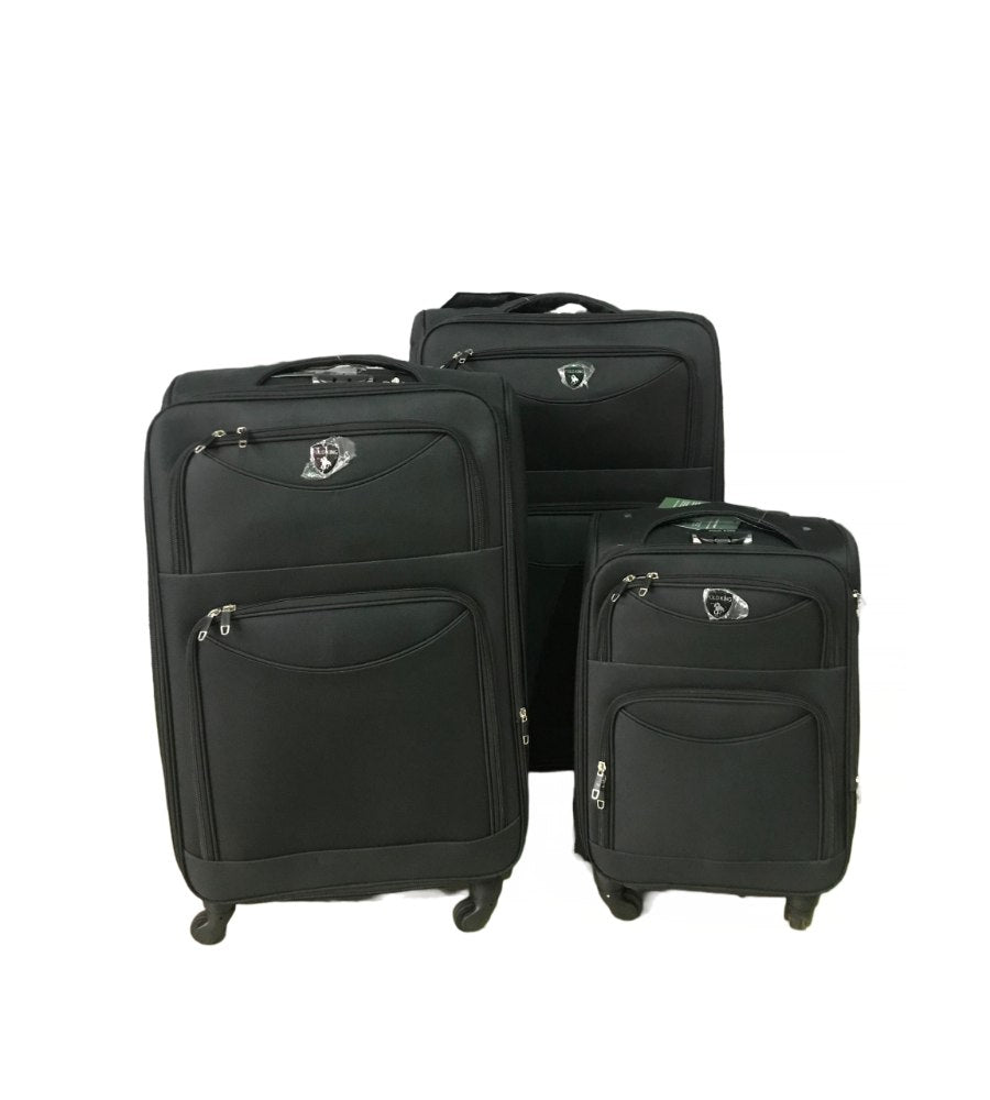 Basics, Expandable Travel Bags Soft Cover 4 Wheels Luggage 3-Piece Set, Black