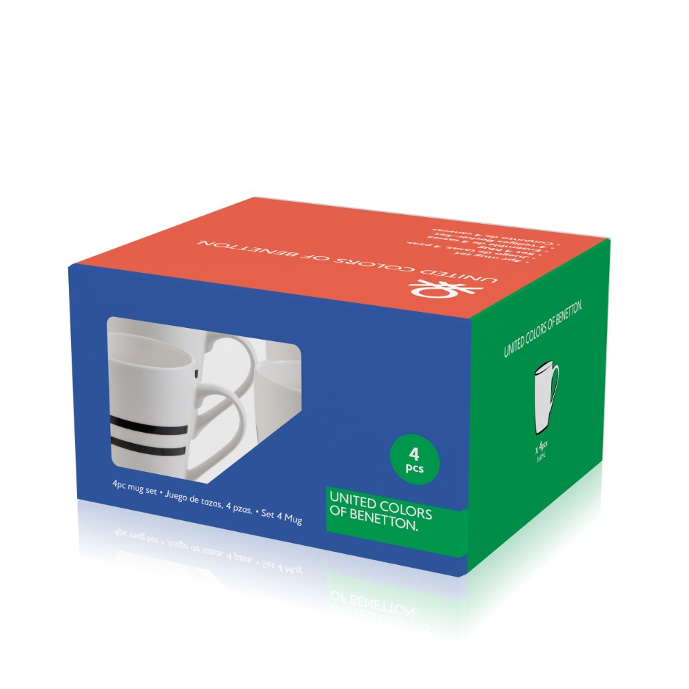 Benetton Home, Set 4Pc Mug 360ML New Bone China W/ Logo Black &White Be, BE-0258
