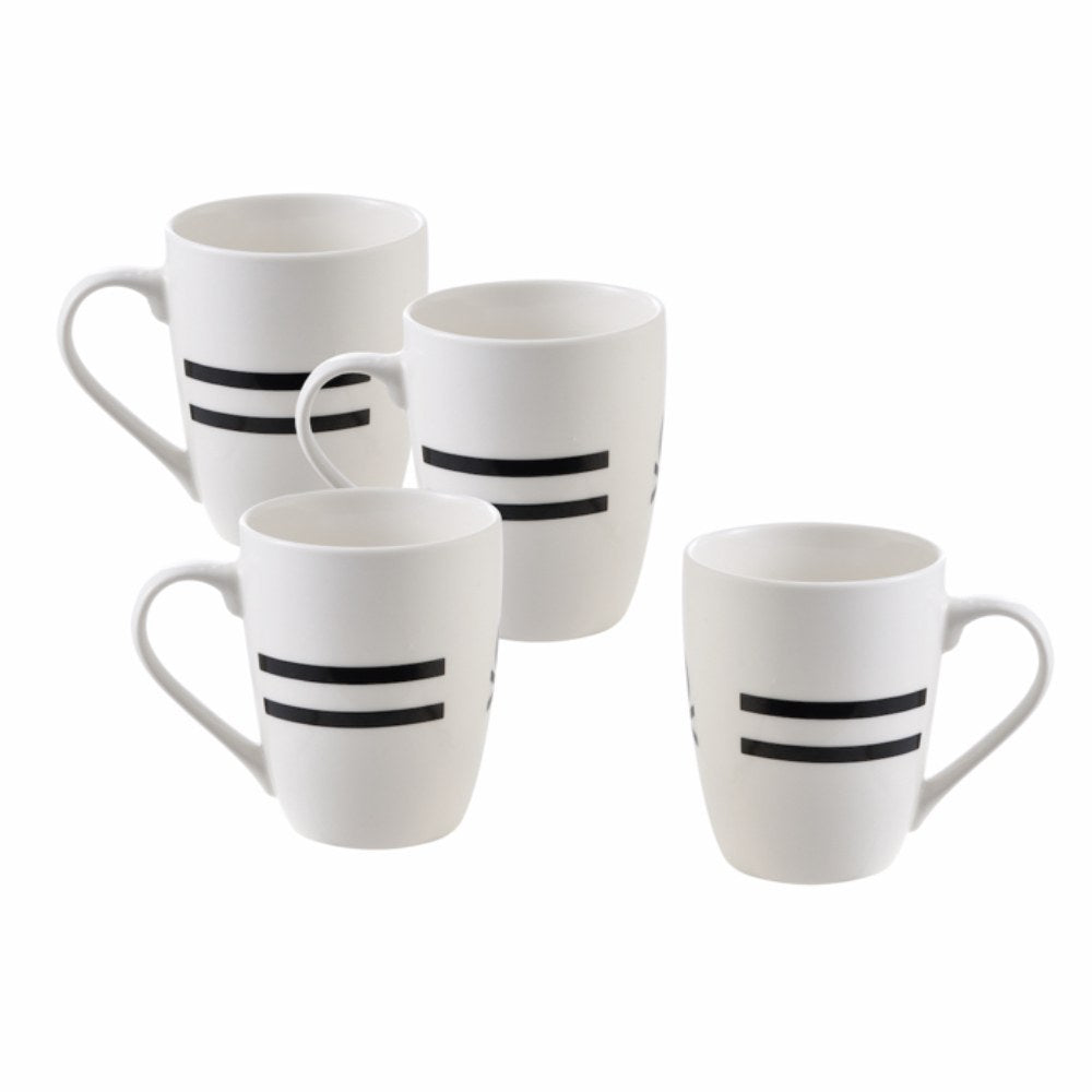 Benetton Home, Set 4Pc Mug 360ML New Bone China W/ Logo Black &White Be, BE-0258