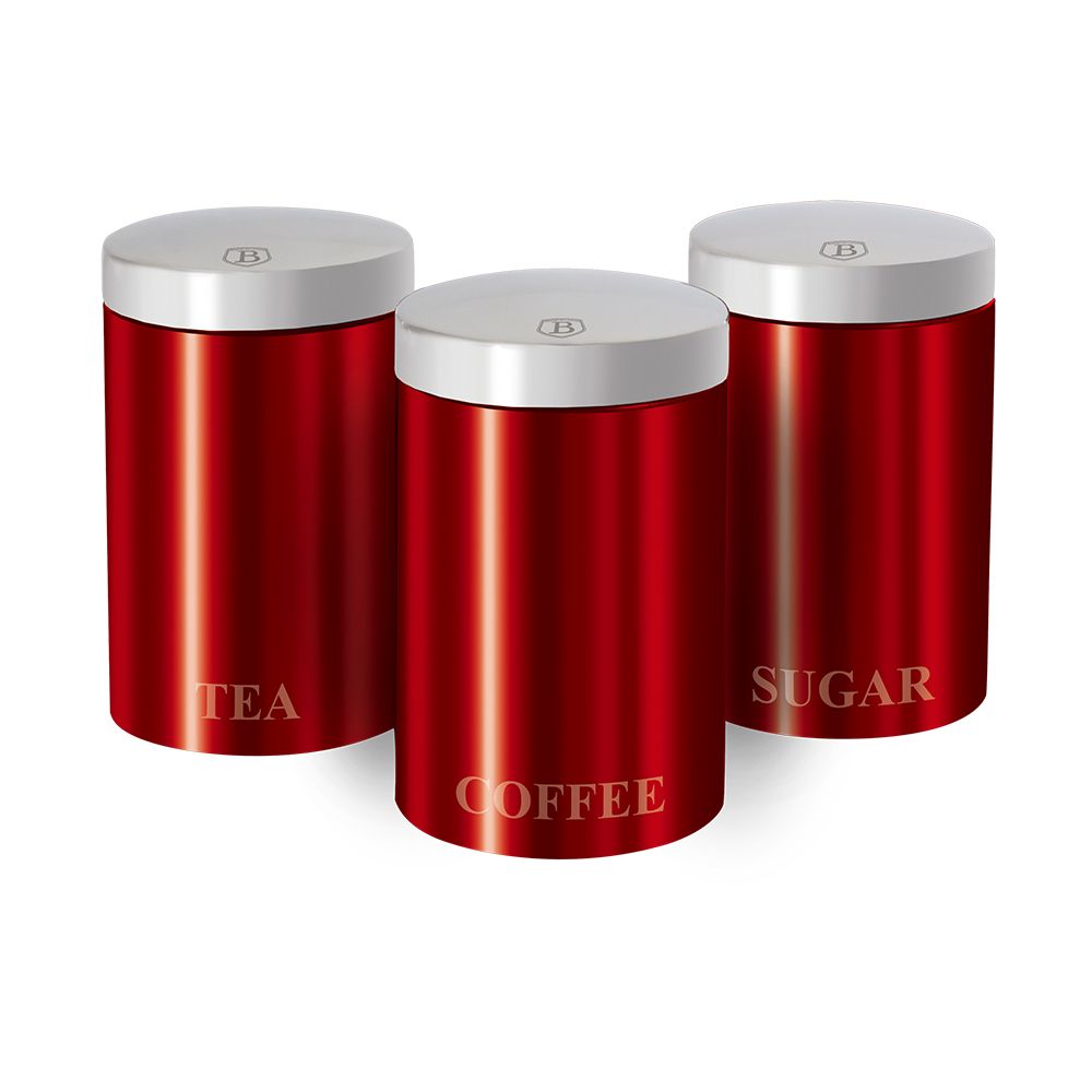 Berlinger Haus, 3 Pcs Canister Set, Burgundy Metallic Line
