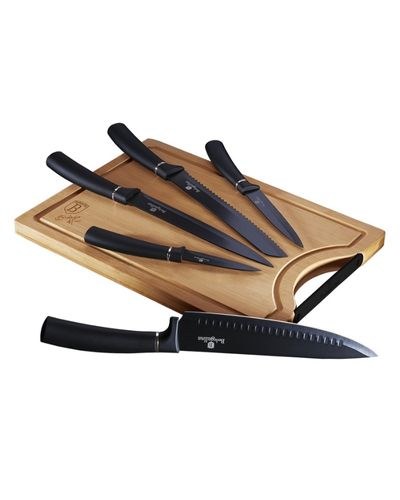Berlinger Haus, 6 Pcs Knife Set With Bamboo Cutting Board Black Silver