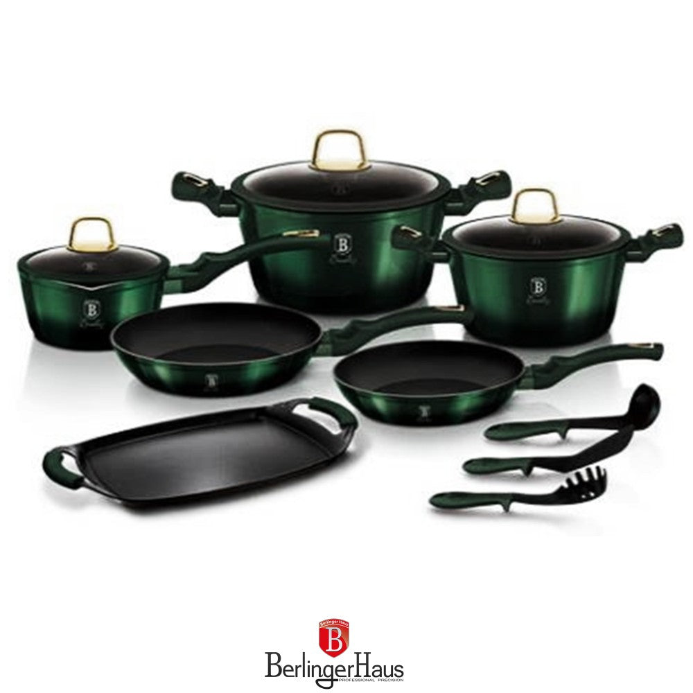 Berlinger Haus, 12+2 Pcs Cookware Set, Emerald Collection