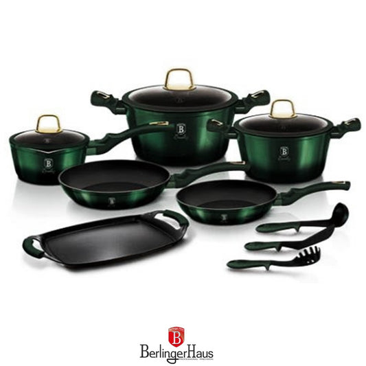 Berlinger Haus, 12+2 Pcs Cookware Set, Emerald Collection