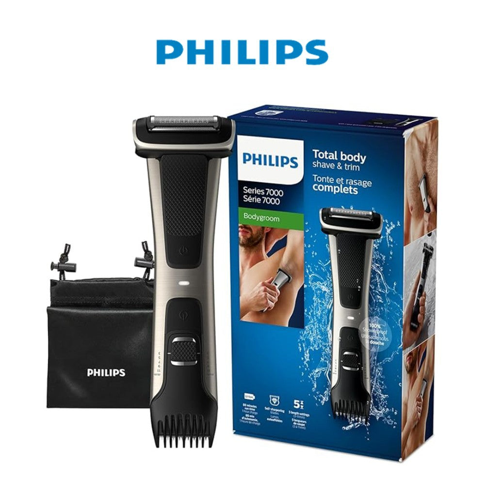 Philips, Bodygroom | Showerproof Groin & Body Trimmer | Body Shaver, 5-Length Adjustable Comb | 80Min Cordless, Skin Protection Bg7025/13