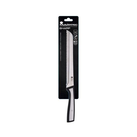 MASTERPRO 20cm, Sharp Stainless Steel Bread Knife, Full Tang Blade, Slightly Curved Downward Design, Ergonomic And Comfortable Handle, BGMP-4113