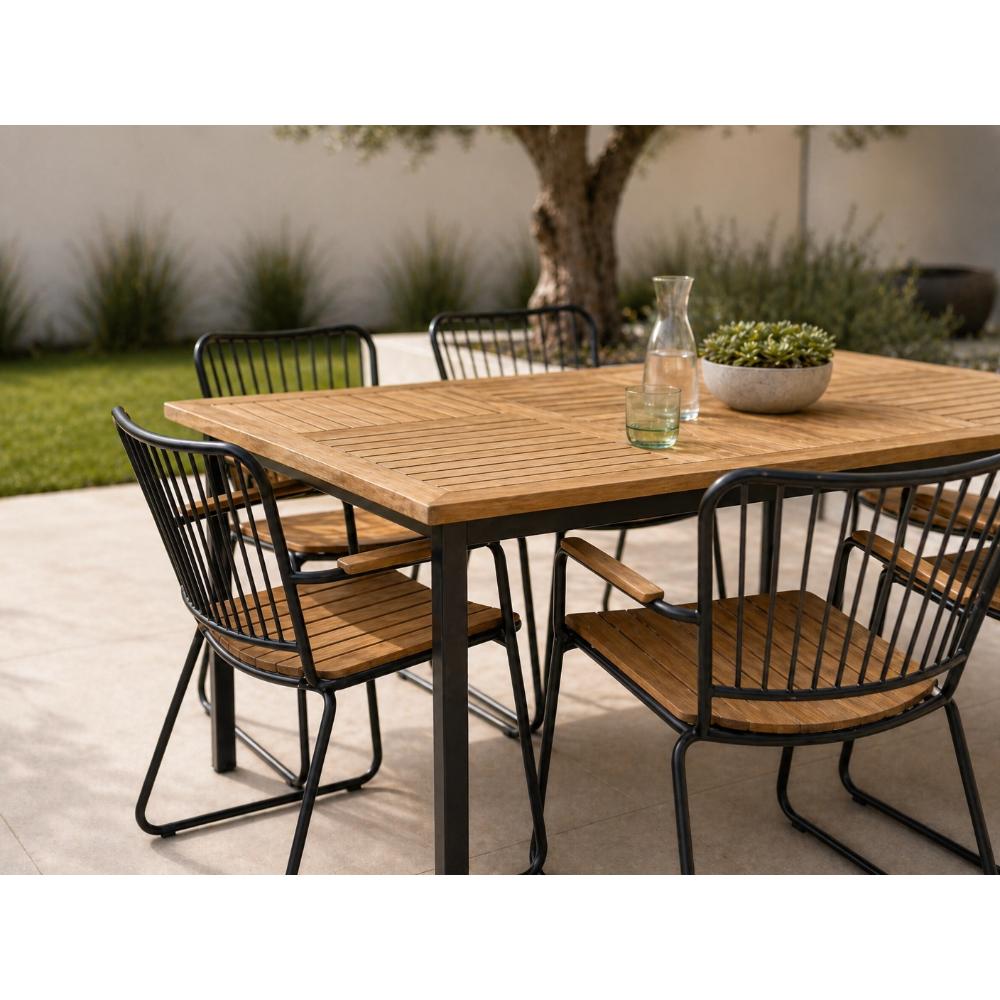 Outdoor Dining Set - Powder-Coated Table with 4 Steel & Wood Chairs, BH-101/1580492