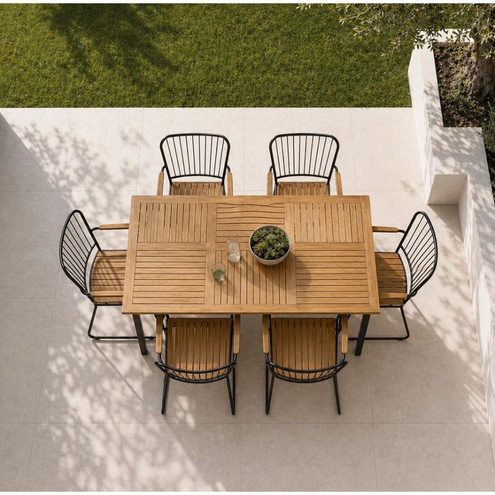 Outdoor Dining Set - Powder-Coated Table with 4 Steel & Wood Chairs, BH-101/1580492
