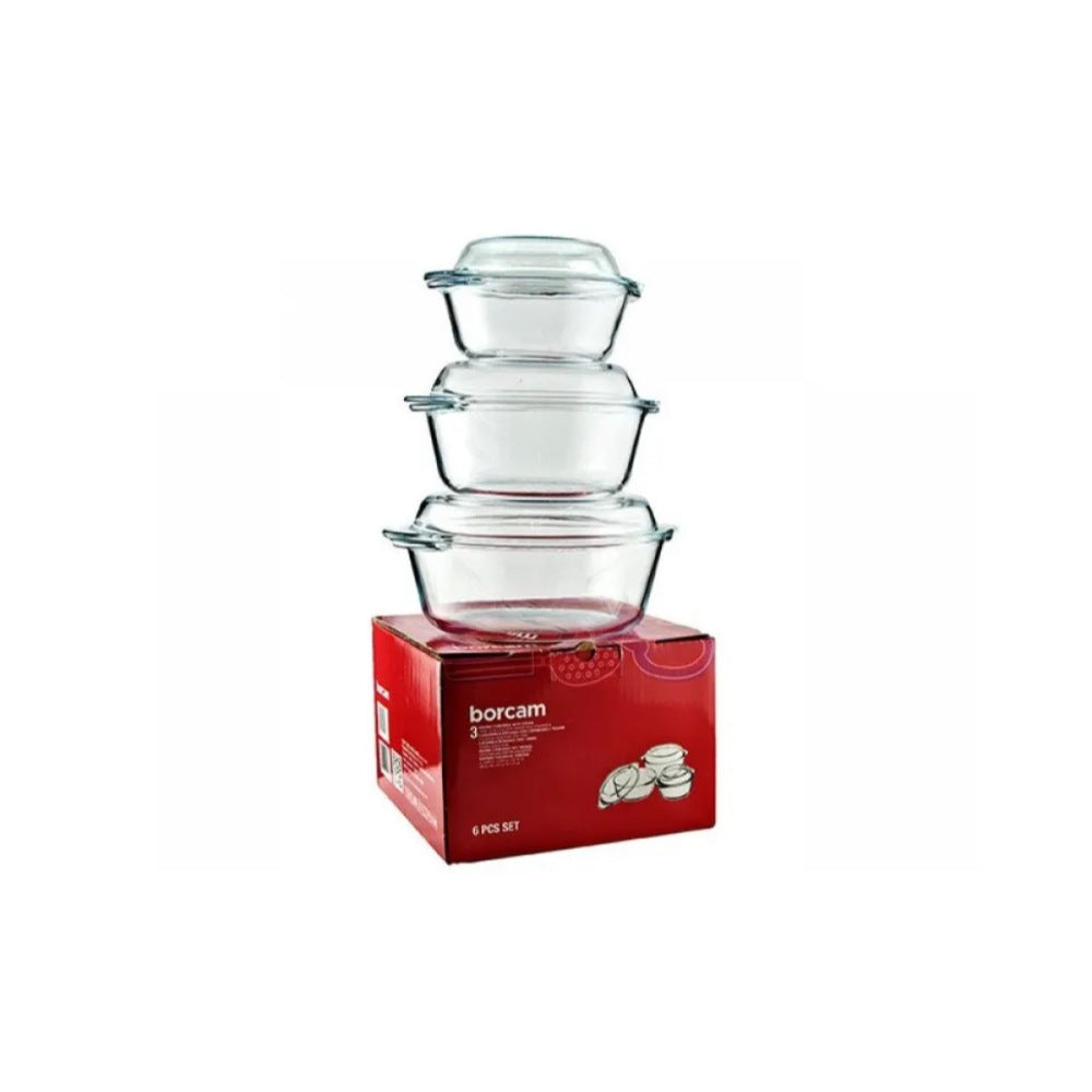 Borcam, Tempered Glass Round Pot Set 3pcs