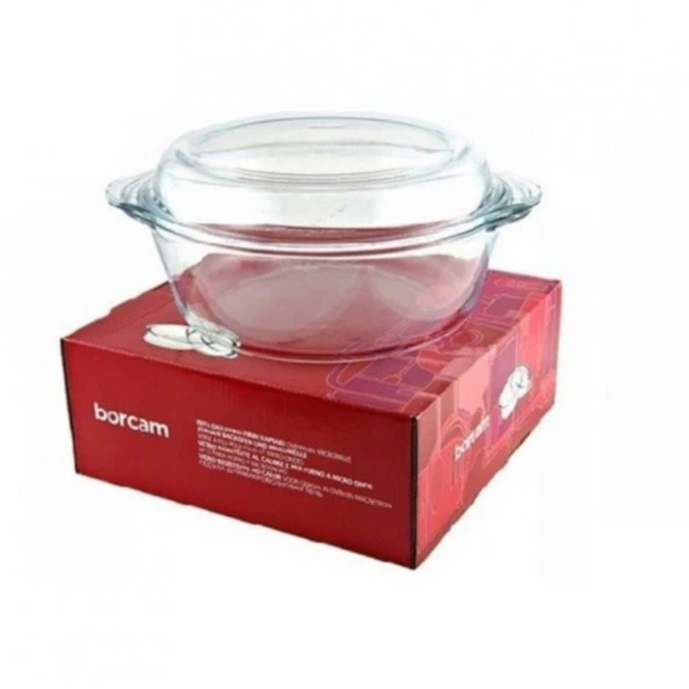 Borcam, Tempered Glass Round Pot With Cover, 2100ml